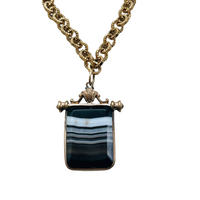 Vintage Victorian Banded Agate Necklace On a Gold Chain.