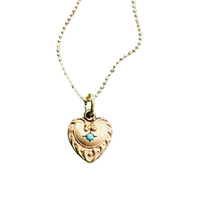 Vintage Heart Necklace with urquoise seed pearl.