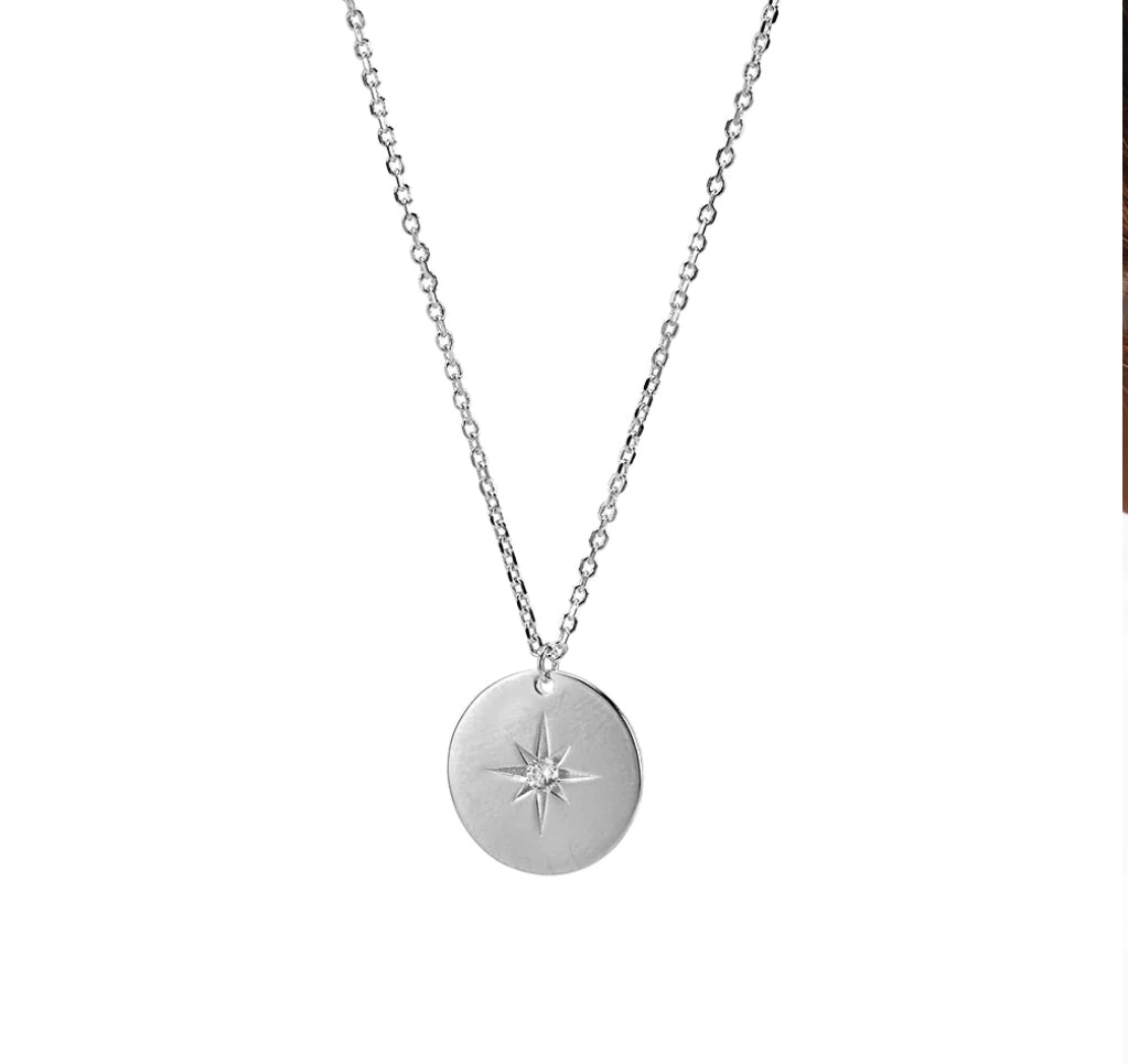Sterling Silver CZ Starburst Coin Necklace