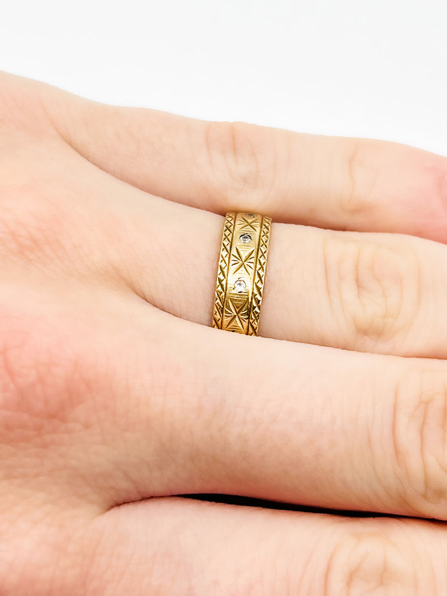 Gold Wedding Band with Diamonds or stacking ring.