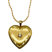 Vintage Gold Heart Photo Locket with starburst diamonette center